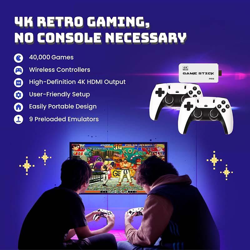 Dual Wireless Controller Retro Game Stick - 4K 40000+ Games