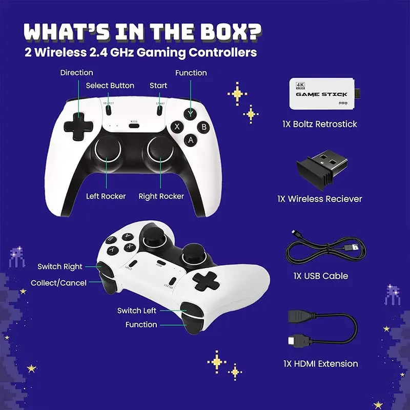 Dual Wireless Controller Retro Game Stick - 4K 40000+ Games