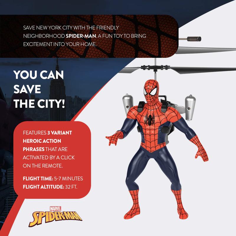 Marvel Spider-Man RC Helicopter: Licensed, LED Lights, Stable Control, Gift for Kids 6+