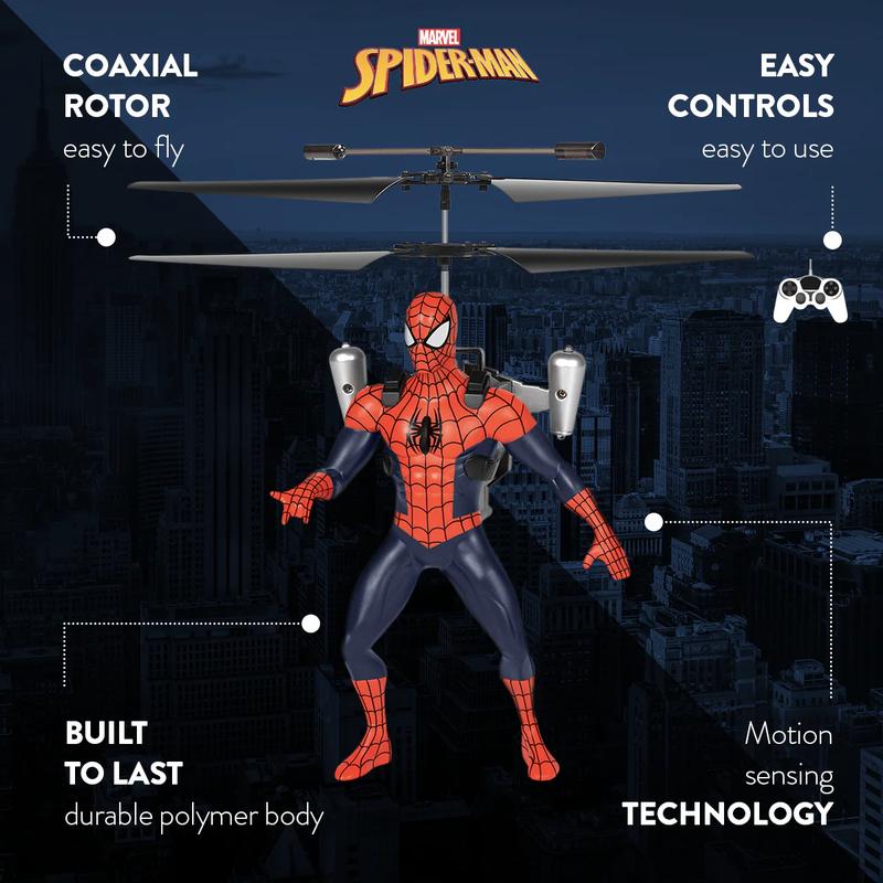 Marvel Spider-Man RC Helicopter: Licensed, LED Lights, Stable Control, Gift for Kids 6+